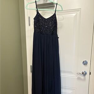 Adrianna Papell Navy Blue Beaded Maxi Dress